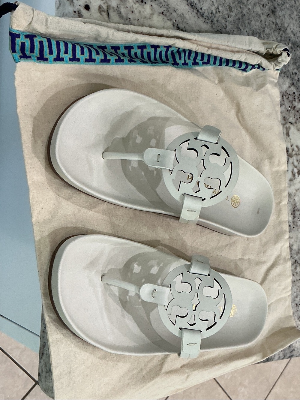 Tory Burch White Logo Miller Thong Sandals